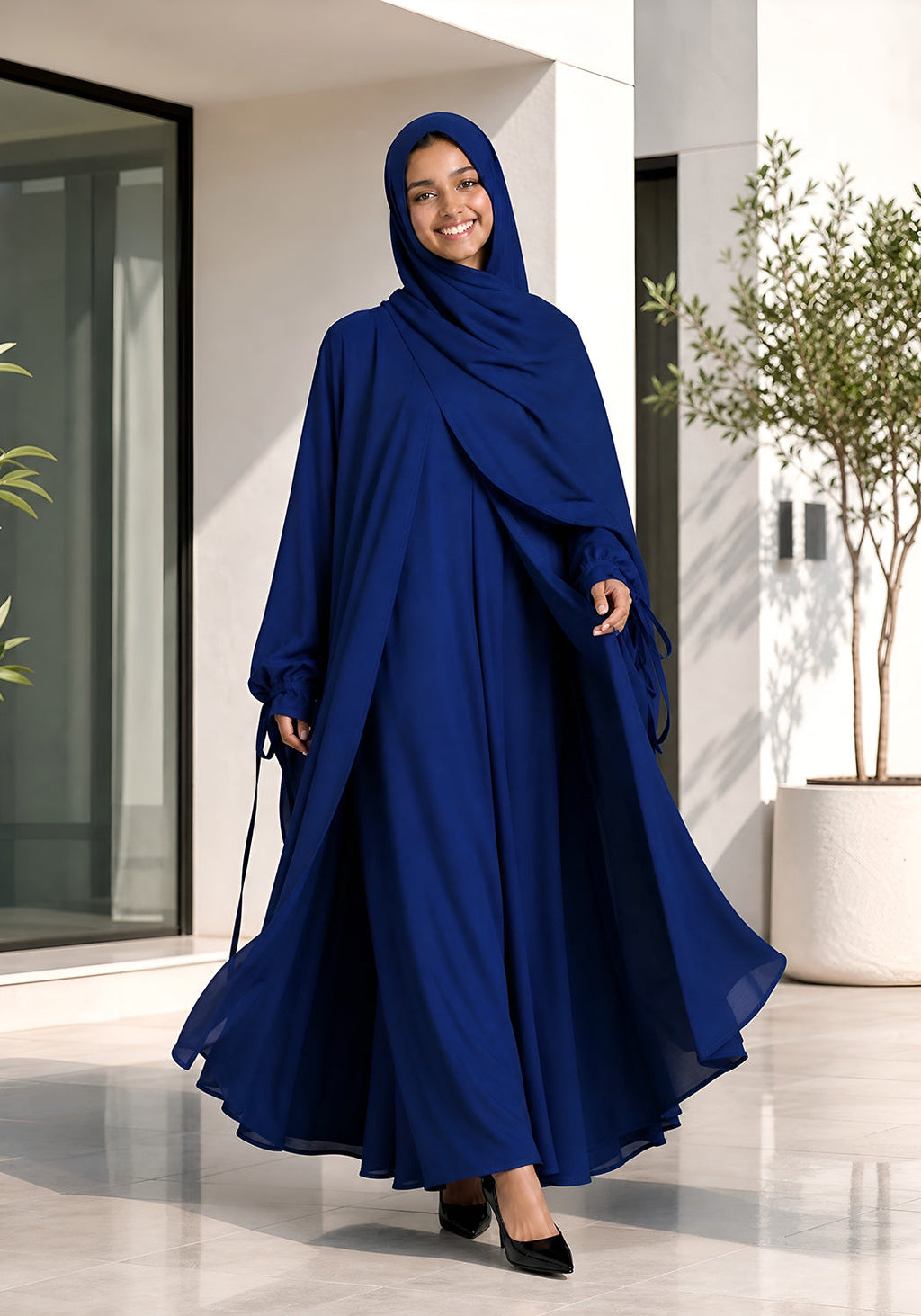 Double Layered Abaya Set - Blue