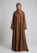 Free Size Pleated Button Abaya - Fawn