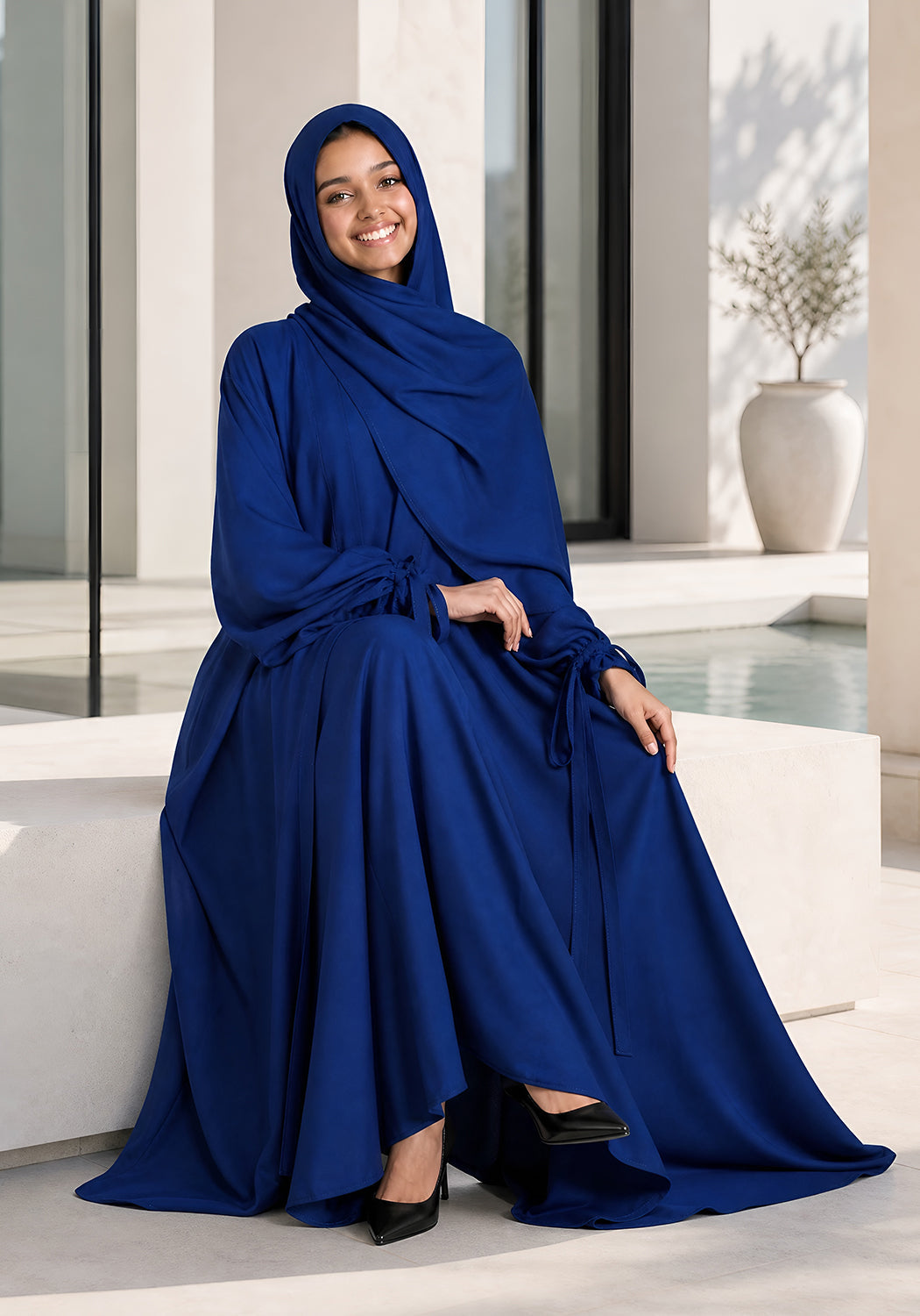 Double Layered Abaya Set - Blue