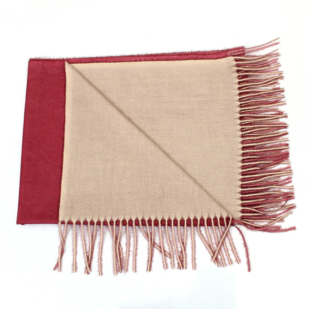Dual Cashmere Hijab - Maroon - Fawn