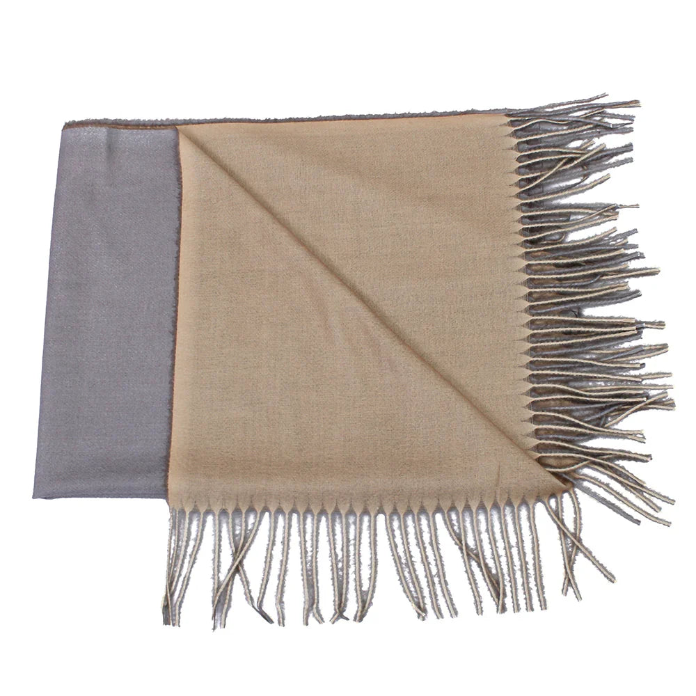 Dual Cashmere Hijab - Grey - Cream