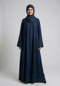 Free Size Pleated Button Abaya - Navy Blue