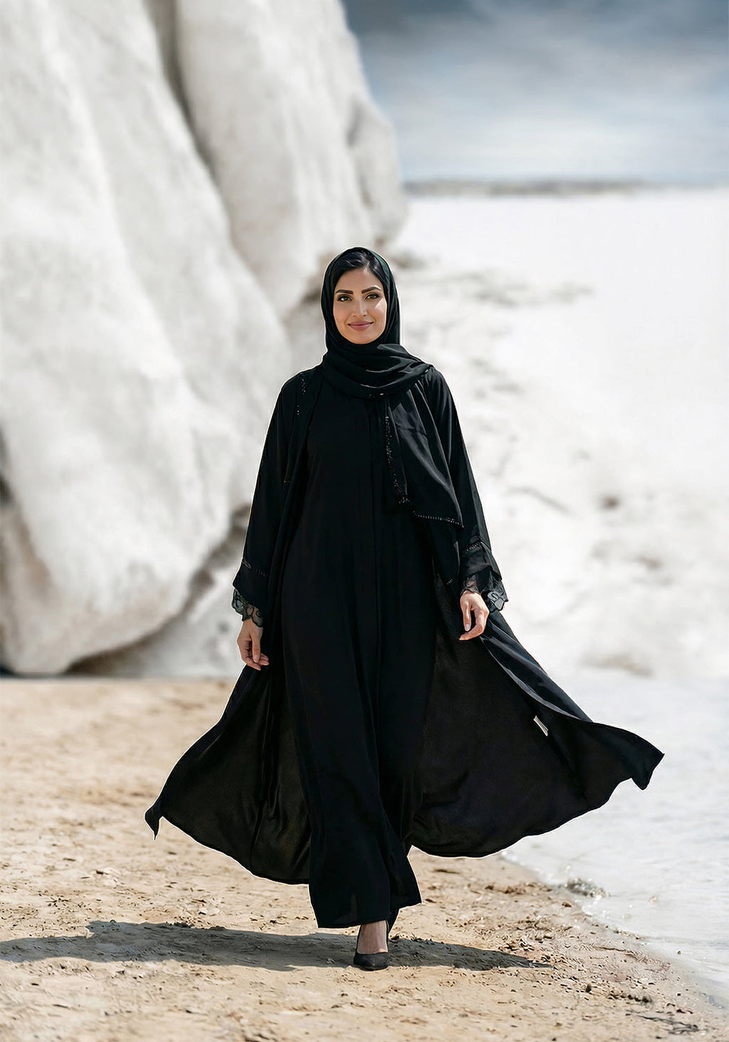 Black Net Sleeve Style Abaya