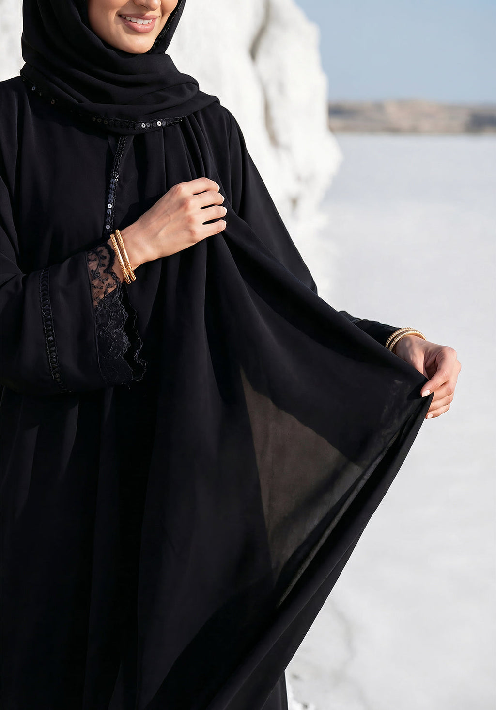 Black Net Sleeve Style Abaya
