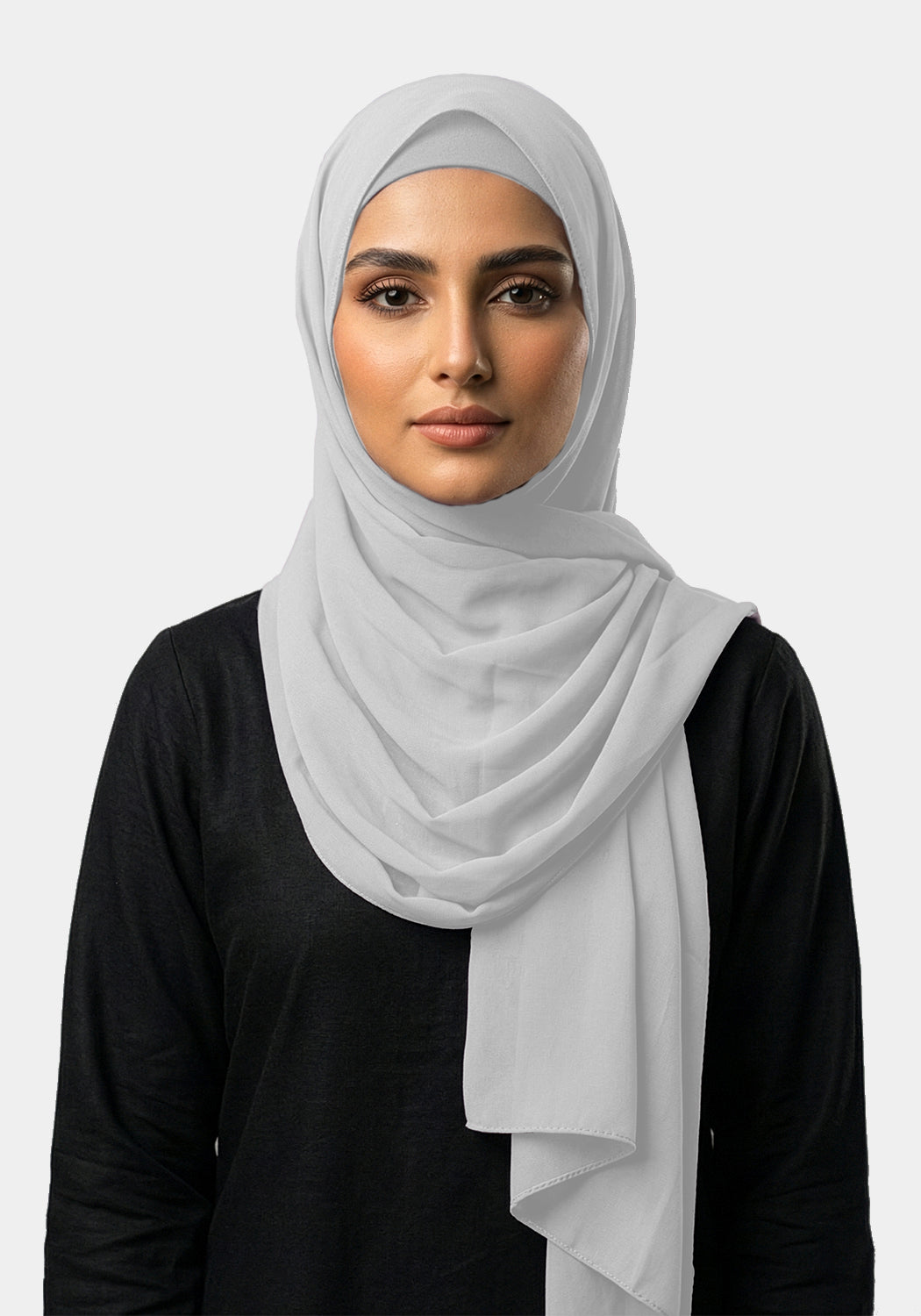 Chiffon Hijab With Cap-White
