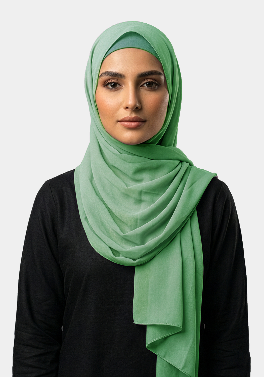 Chiffon Hijab With Cap-Mint Green
