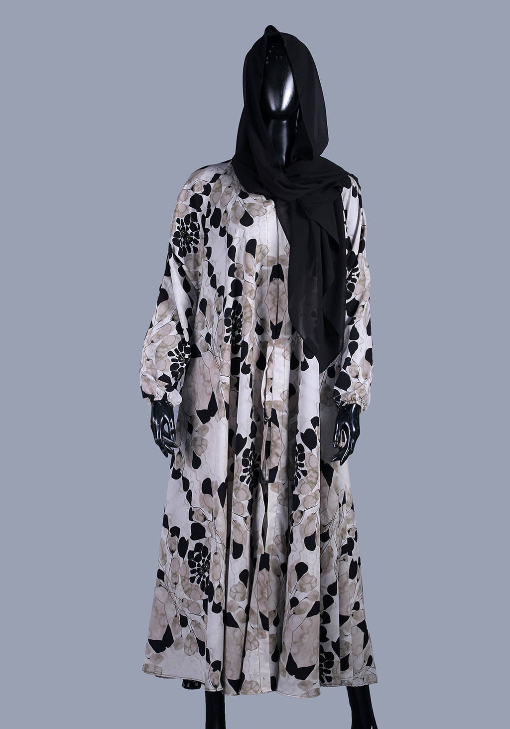 Black Grey Printed Abaya