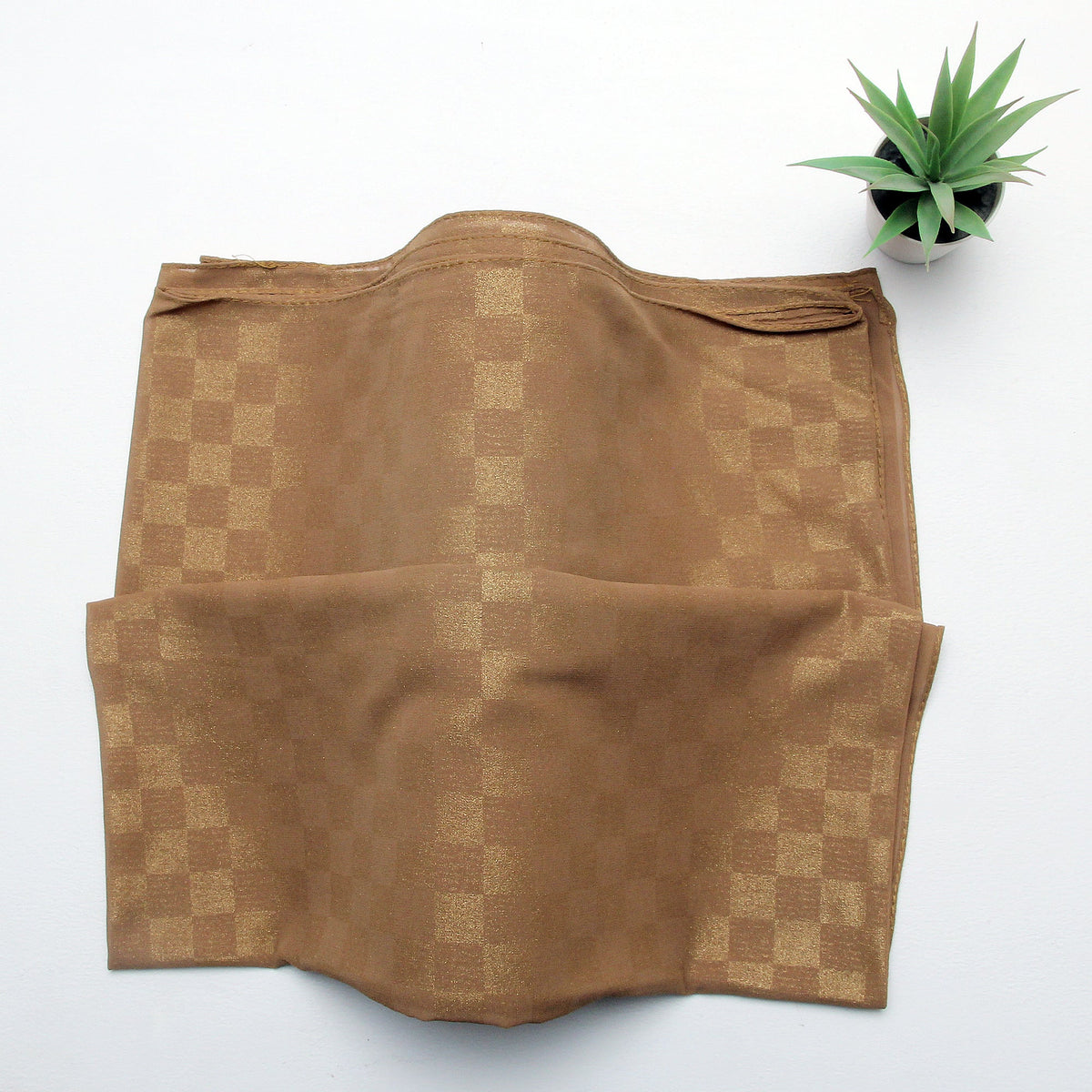 Chiffon Check Foil-Camel