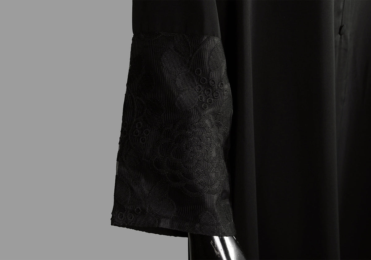 Black Front Close Embroidered  Abaya