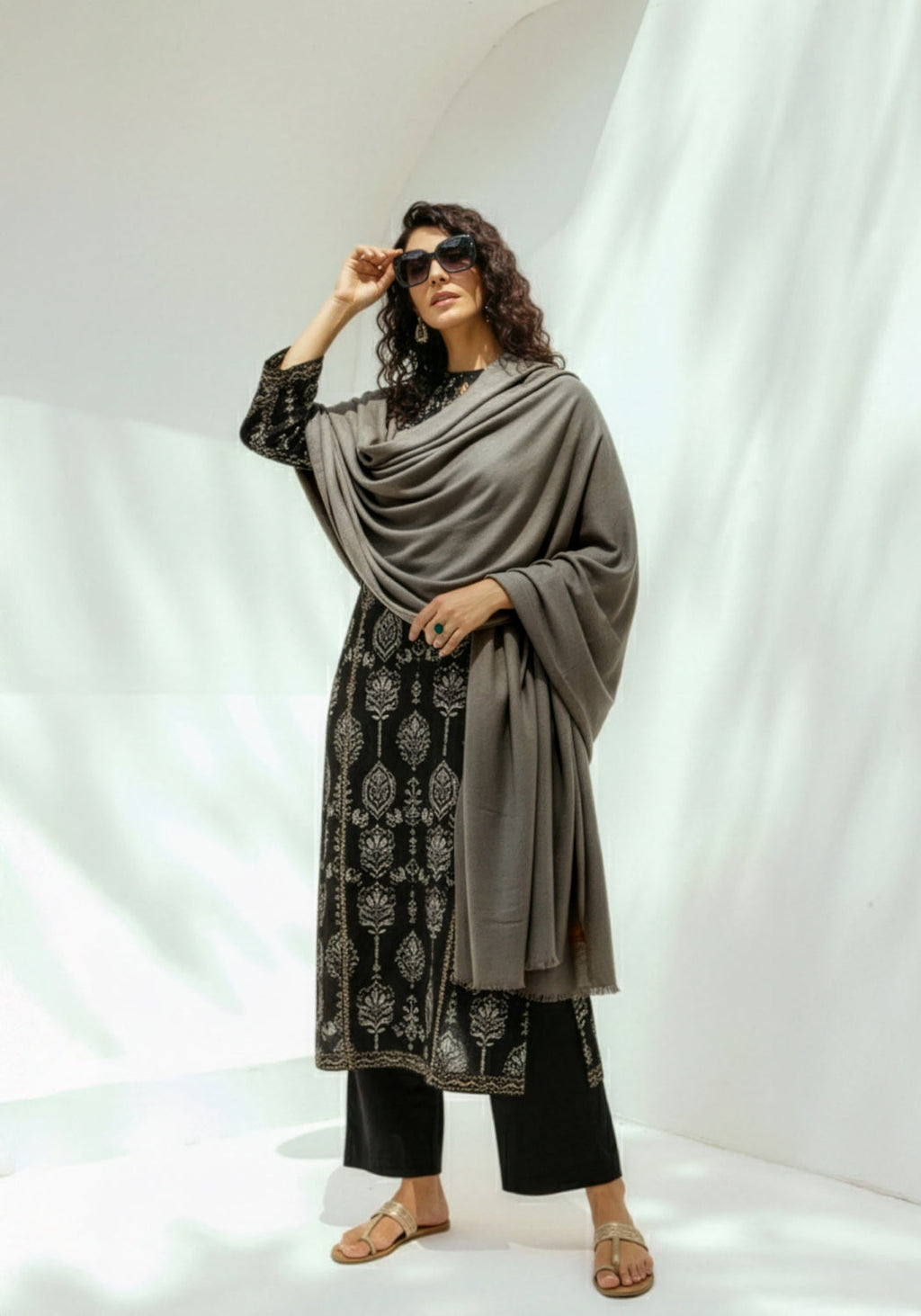 Woolen Cashmere Shawl-Light Brown