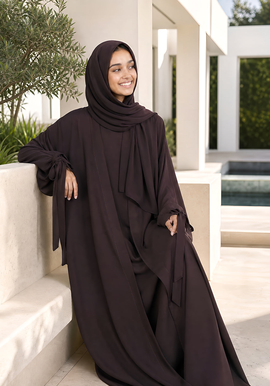 Double Layered Abaya Set - Brown
