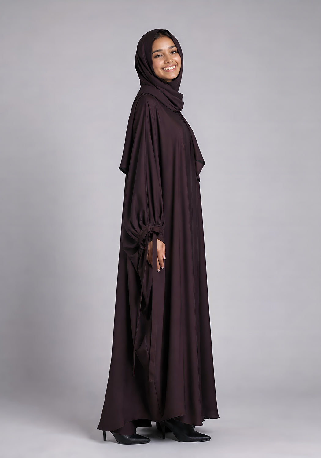 Double Layered Abaya Set - Brown