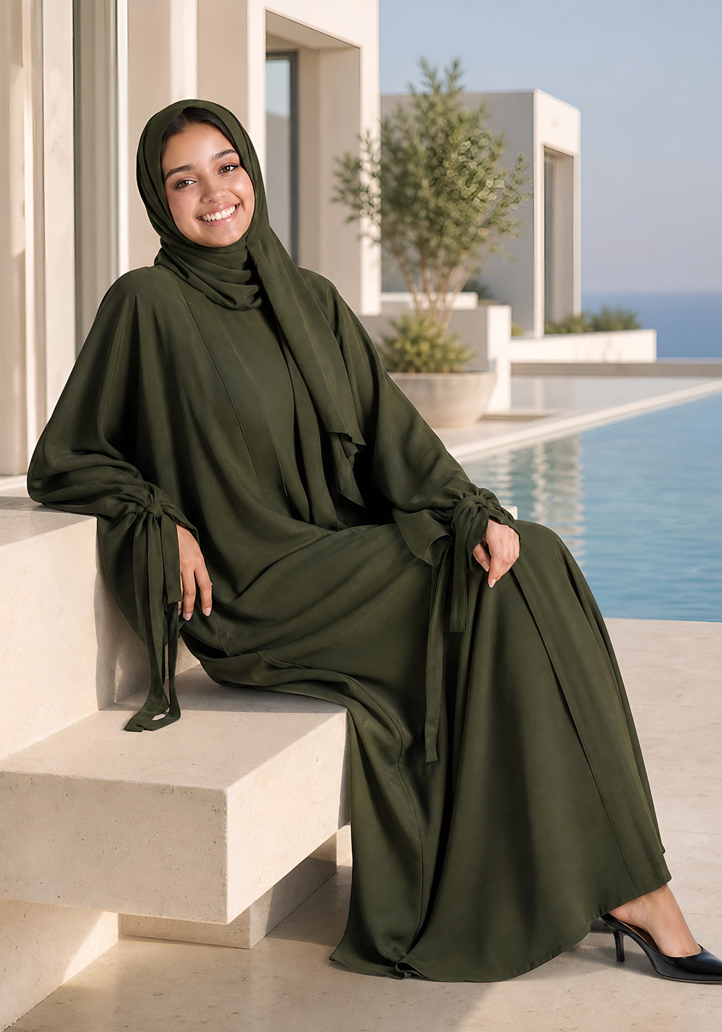 Double Layered Abaya Set - Green