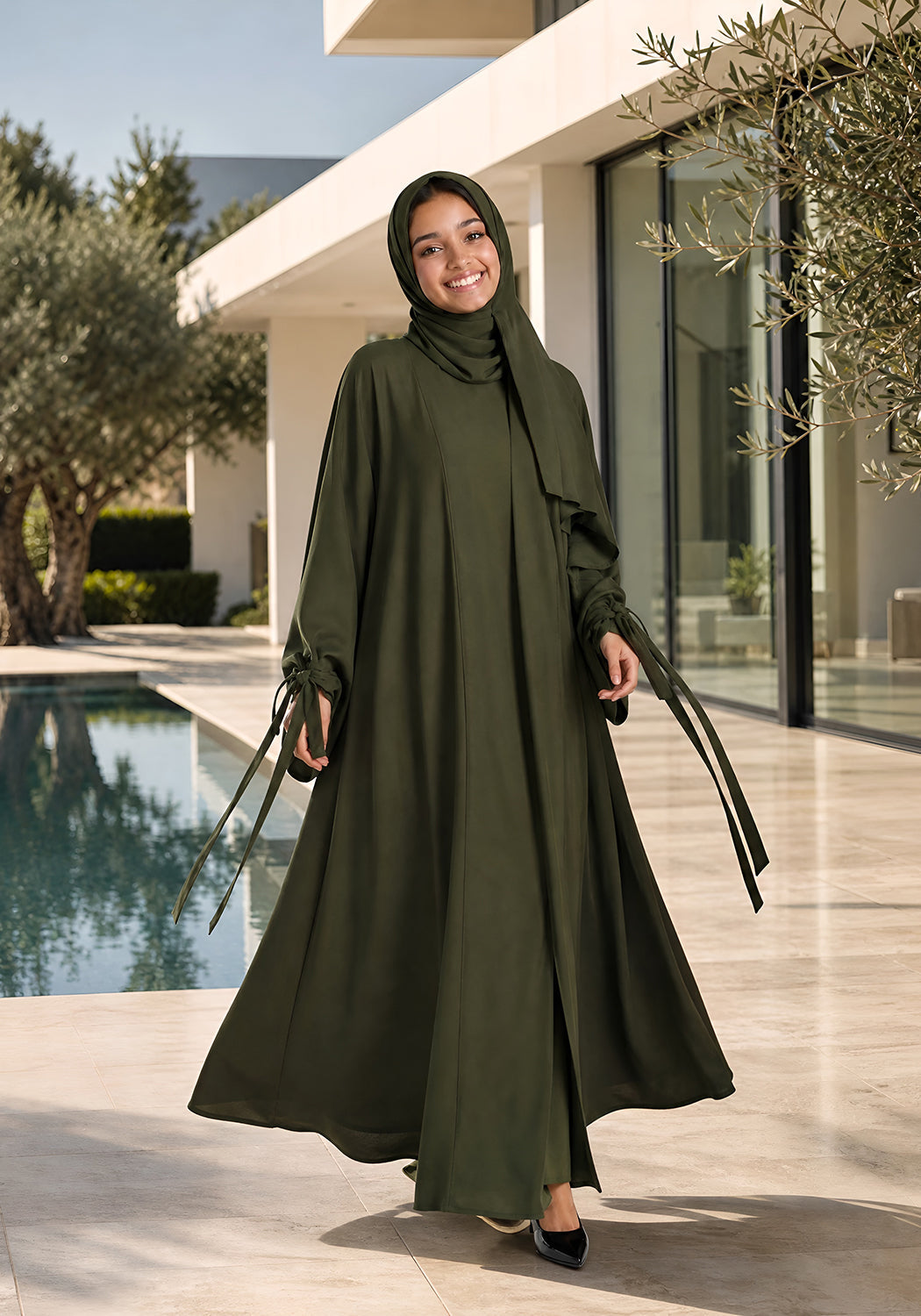 Double Layered Abaya Set - Green