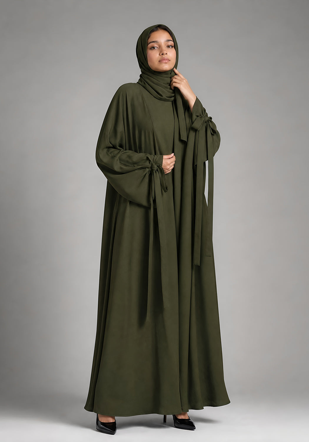 Double Layered Abaya Set - Green