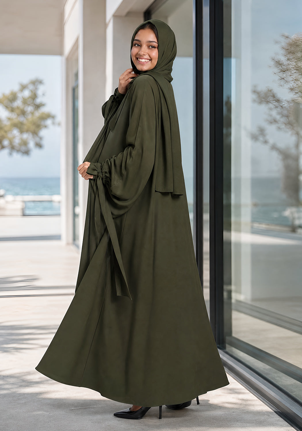 Double Layered Abaya Set - Green