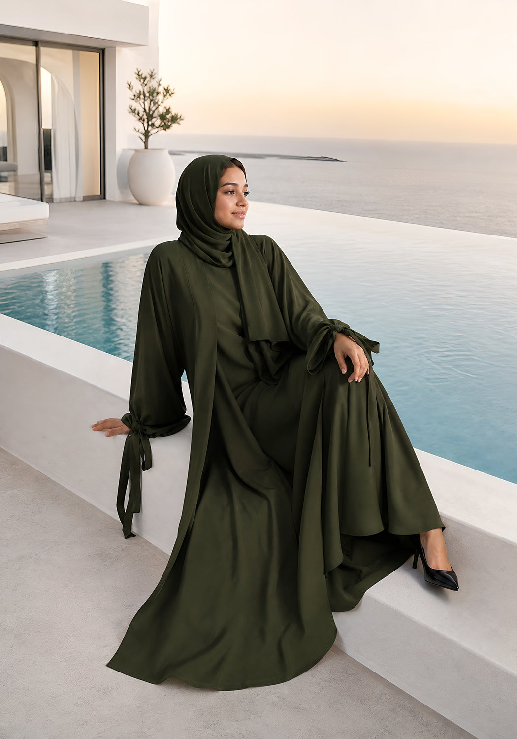 Double Layered Abaya Set - Green
