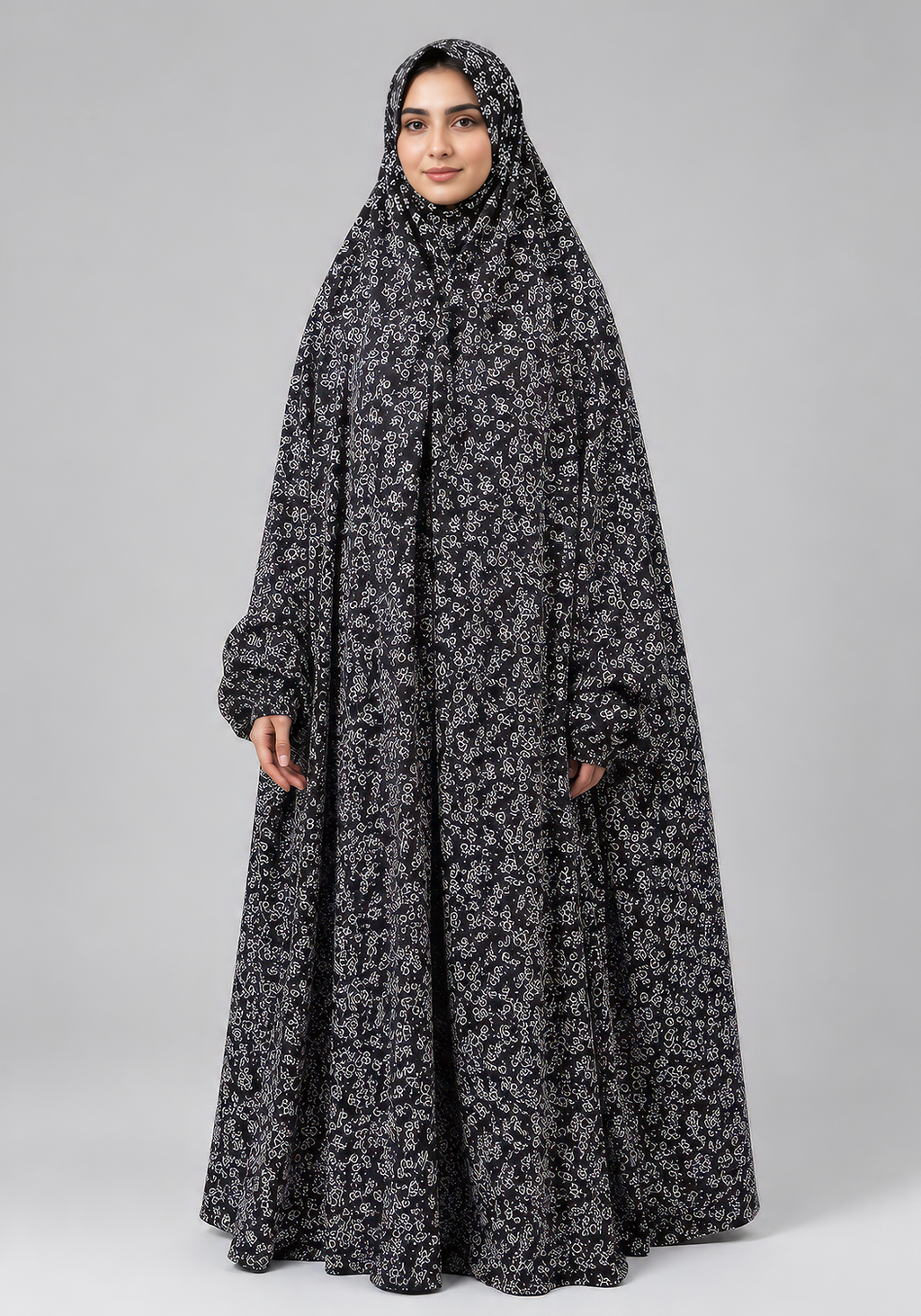 Black Namaz Chadar Flower Print