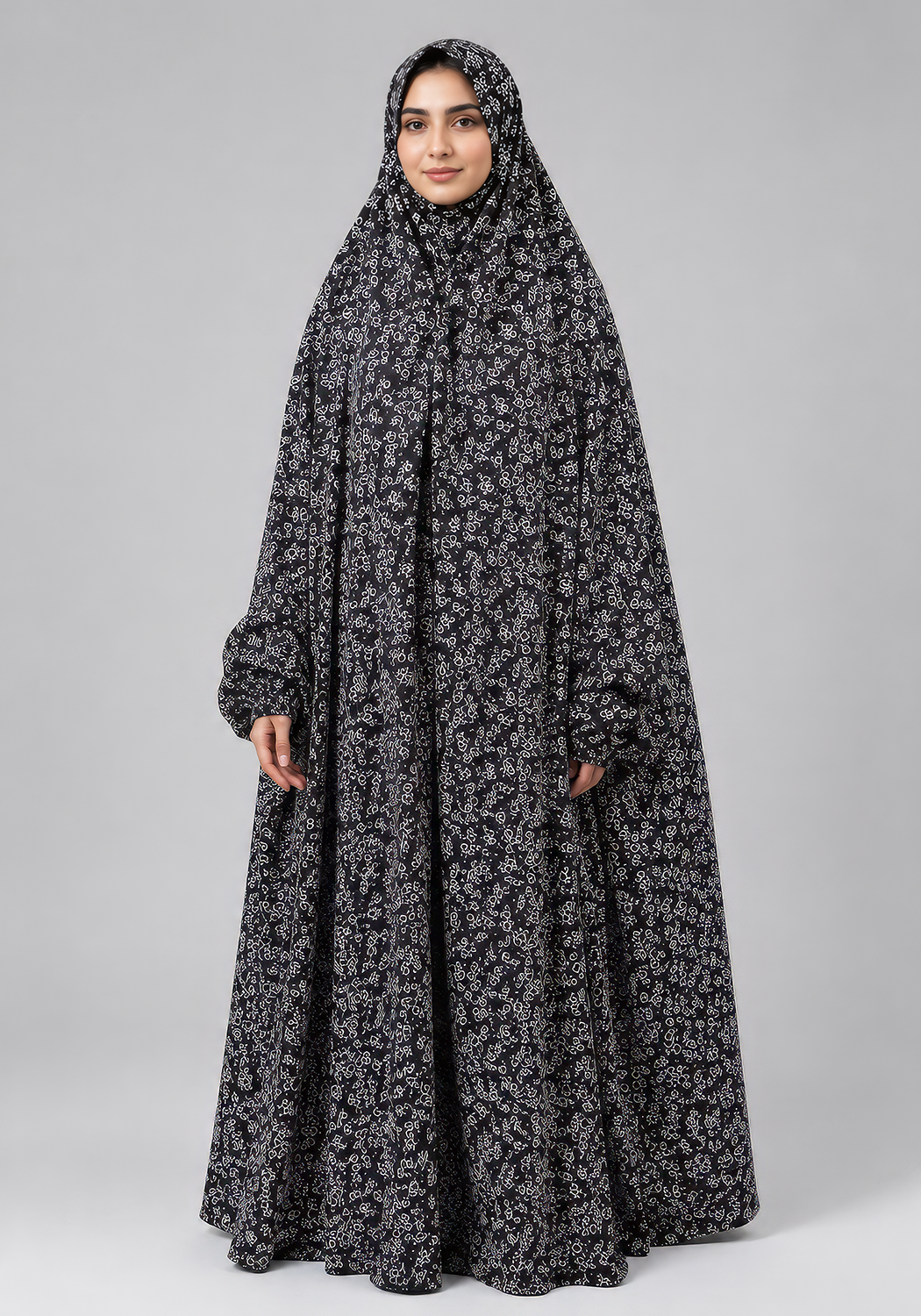 Black Namaz Chadar Flower Print
