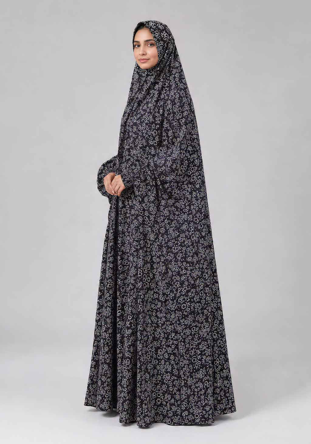 Black Namaz Chadar Flower Print