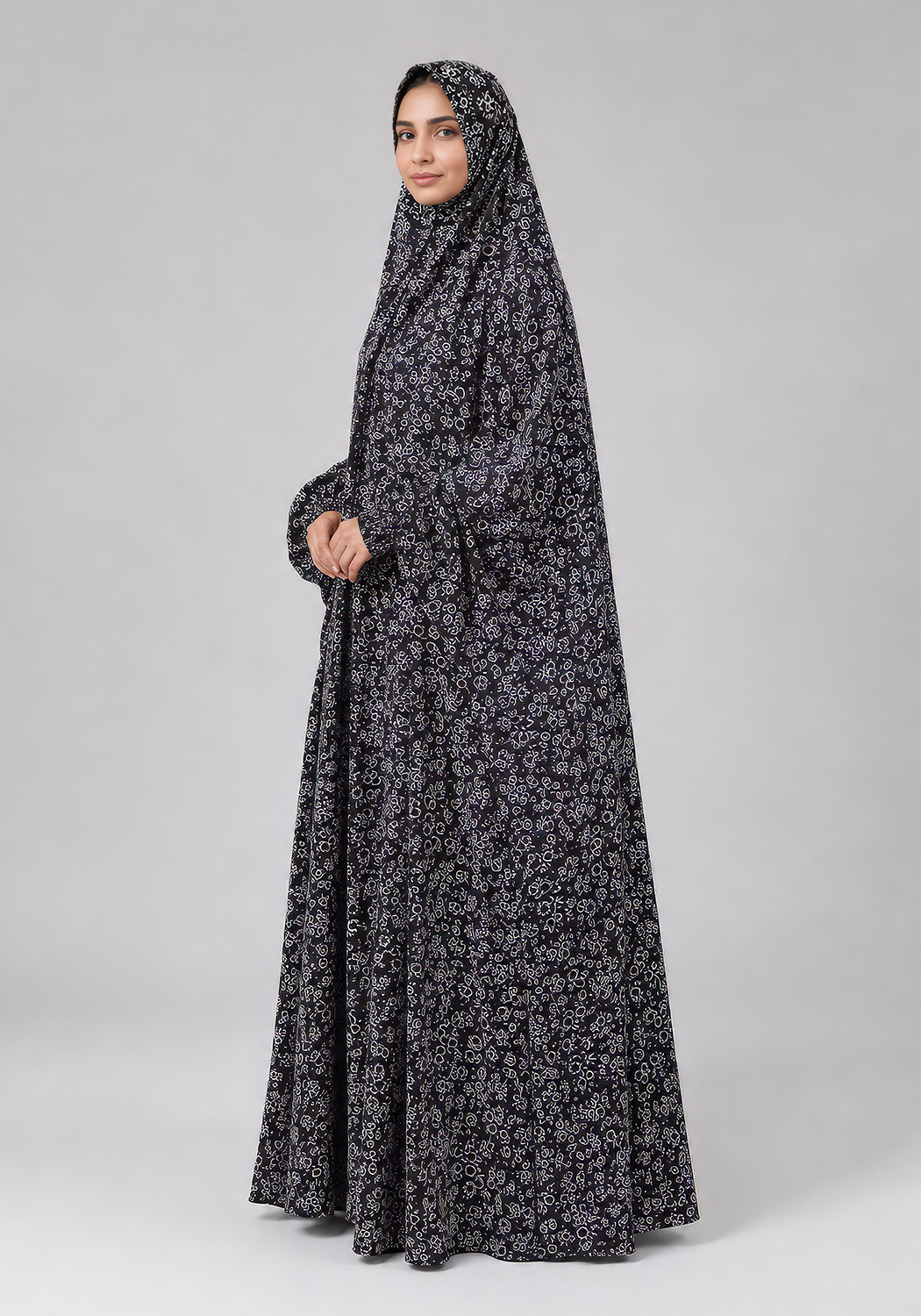 Black Namaz Chadar Flower Print