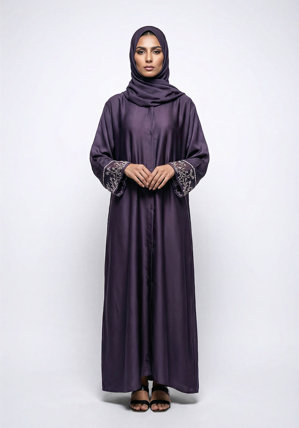 Purple Dabka Sleeves Abaya | Serene Threads
