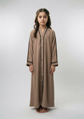 Fancy Kids Front Open Abaya Fawn