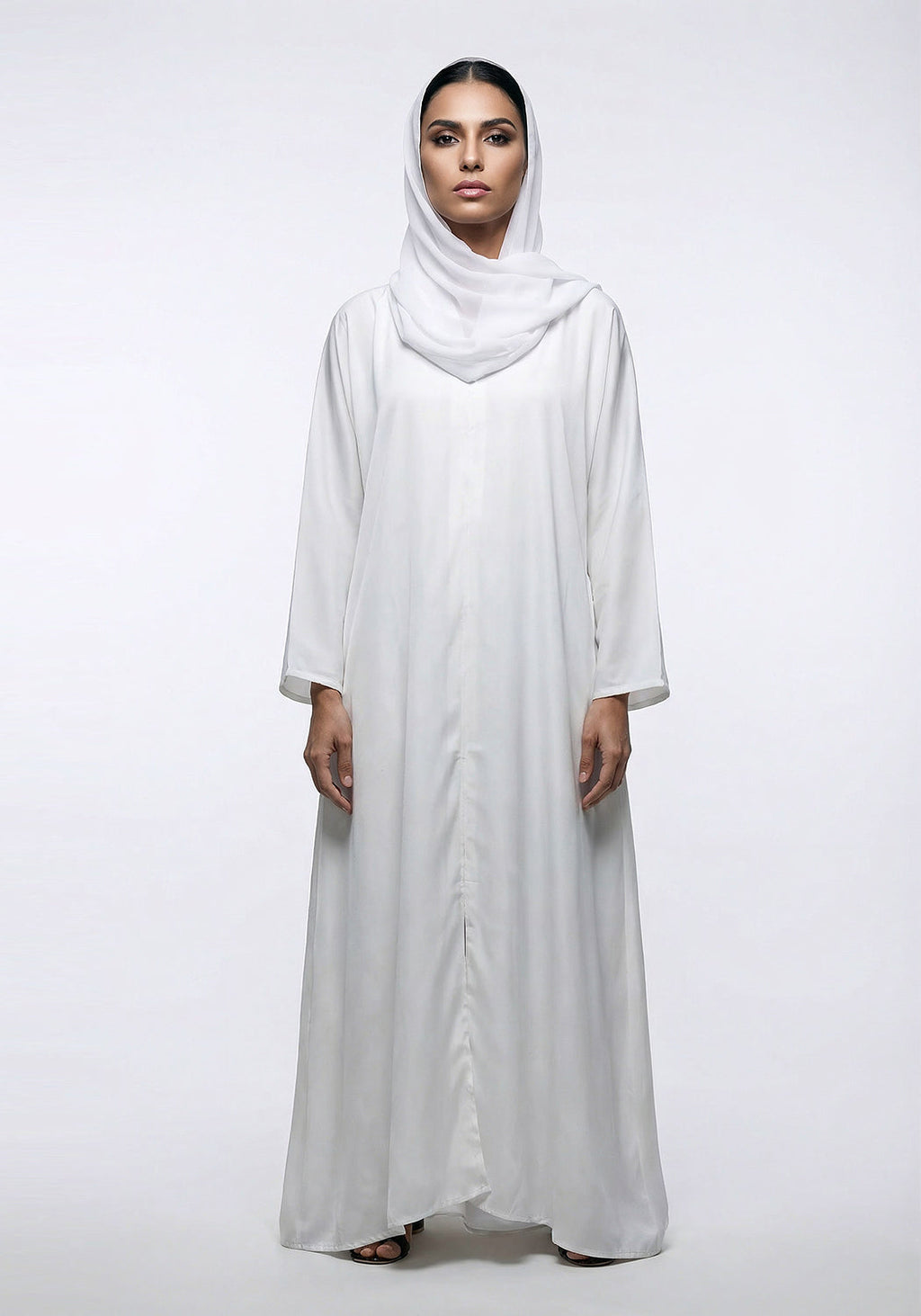 WHITE FRONT-OPEN ABAYA- Signature