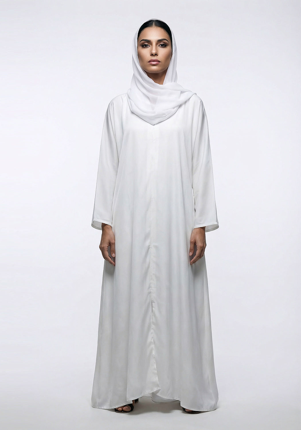 WHITE FRONT-OPEN ABAYA- Signature