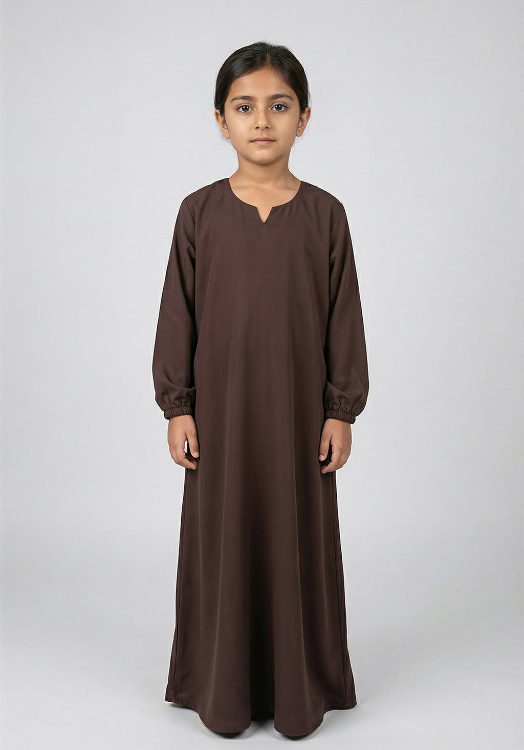 Kids Front Closed Abaya Brown