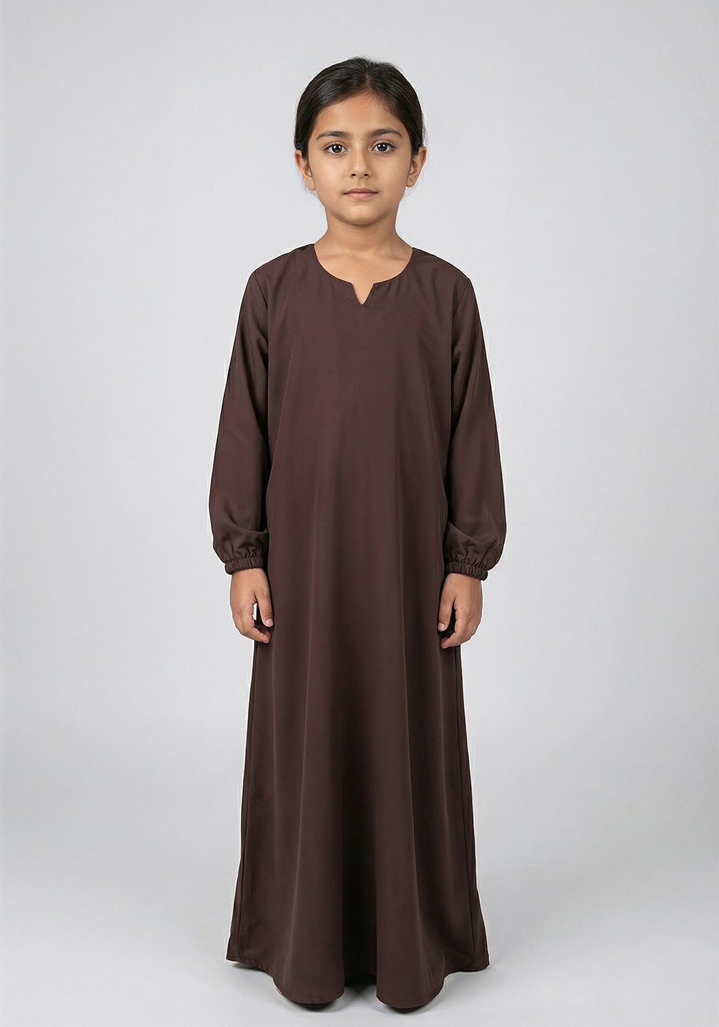 Kids Front Closed Abaya Brown