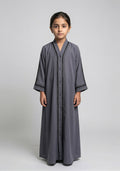 Fancy Kids Front Open Abaya Grey